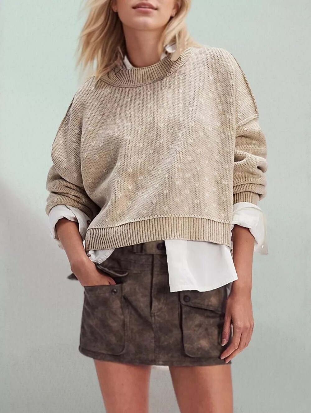 Ribbed Trim Dropped Shoulder Sweater